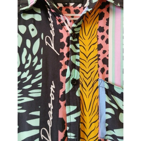 Reason Shirt Mens Small Multicolor  Short Sleeve Button Up Y2K Streetwear - Picture 5 of 14